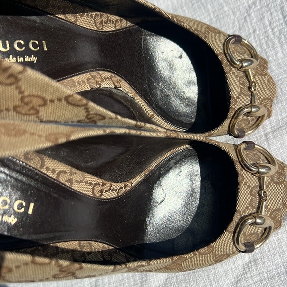 Gucci Beige GG Canvas Horsebit Peep Toe Pumps Heels size 38.size 8.🤎 - Picture 10 of 17
